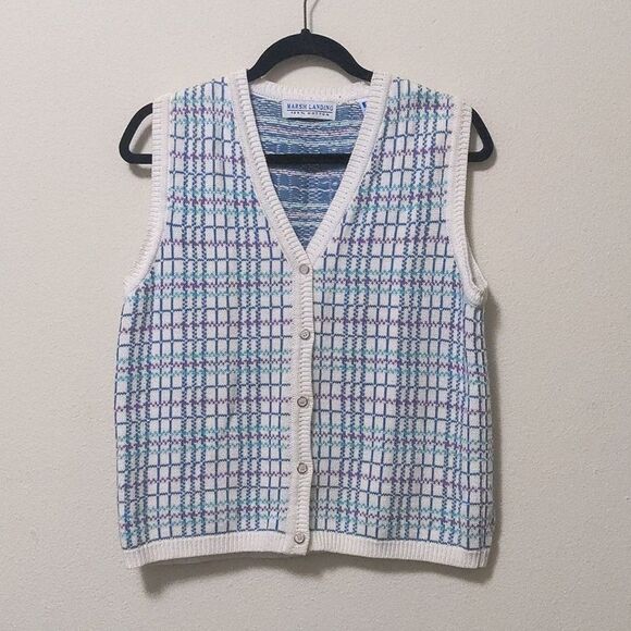 Marsh Landing Purple and Blue Plaid Sweater Vest - Picture 1 of 5